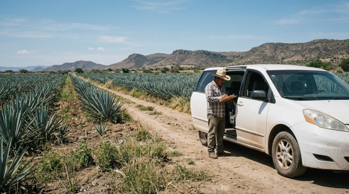 Traveller checking a printed itinerary and cash beside a tour van window on a tequila tour from Guadalajara cost breakdown, Jalisco