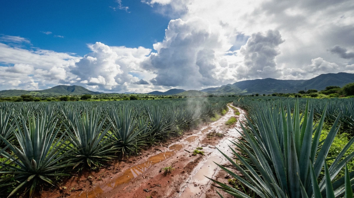 Storm clouds gathering over agave fields near Tequila during the rainy season, part of the best time to visit Guadalajara weather picture